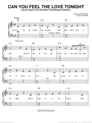 标题格式: can you feel the love tonight piano sheet music